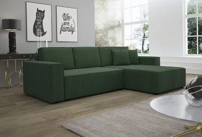 Produktbild von Ecksofa Schlafsofa Sofa CONOR Stoff Dunkelgrün Ottomane Rechts