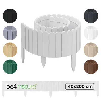 Immagine prodotto di be4nature Bordura da giardino in legno flessibile 40 x 200 cm Bianco alpino legno impregnato bordo in rotolo bordatura prato recinzione decorativa palizzata bordo aiuole