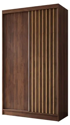 Image de Armoire de 120 cm, modèle Erika, avec portes coulissantes à lamelles, sans miroir. Comprend une barre de penderie et un espace de rangement. (Couleur : Noyer Warmia, finition artisanale)