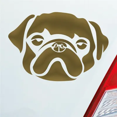 Produktbild von Auto Aufkleber süsser Mops Hund Dog Tier niedlich Puppy Kopf 13x9 cm Gold Sticker Heckscheibenaufkleber