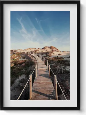 Produktbild von Sommerlandschaft und Holzstraße– Wandbild mit Rahmen – Gerahmtes Bild  – Wanddekoration – 50x70 cm –  Schwarz Rahmen