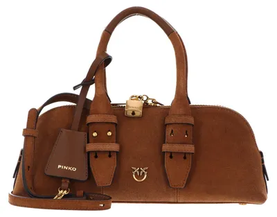 Produktbild von PINKO Handtasche Umhängetasche Bowling Bag Horizontal Suede + Brown - Lion - Antique Gold braun