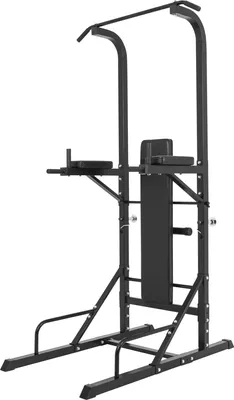 Produktbild von GORILLA SPORTS® Power Tower - mit Klappbar Hantelbank, Dip Station, Klimmzugstange, Liegestützgriff, 201x74x221cm, bis 150kg, Schwarz - Multifunktion Kraftturm, Kraftstation, Krafttrainingsgeräte
