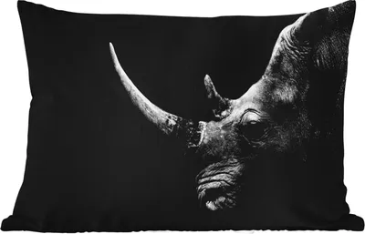 Produktbild von MuchoWow® Outdoor Kissen - Nashorn - Tiere - Schwarz - Weiß - Porträt - 60x40 cm - Wetterfest - Lounge Kissen - Zierkissen - Kissen für Innenräume
