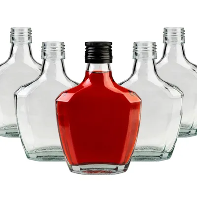 Zdjęcie produktu dla SuperButelki - Butelka szklana HERKULES 200 ml z zakrętkami – ozdobna na alkohole, butelki ozdobne, dekoracyjne 0,2 l, zestaw na nalewki, flaszki