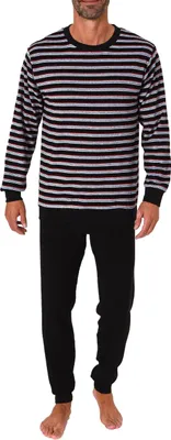 Produktbild von Eleganter Herren langarm Frottee Schlafanzug Pyjama mit Bündchen - auch in Übergrößen ; schwarz , 52
