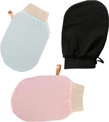 Produktbild von exfoliating gloves peelinghandschuh 3 stück, badehandschuh doppelseitig, körperpeeling handschuhe für bad & spa