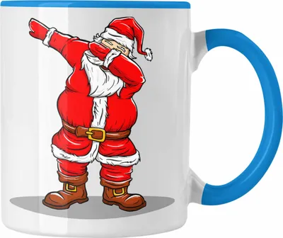 Produktbild von Trendation - Weihnachten Tasse Weihnachtsmann für Kinder Weihnachtstasse Lustig Geschenk Jungs Jungen Mädchen Cute Lebkuchen Grafik Becher (Blau)