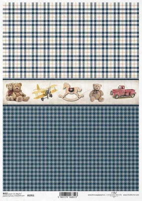 Produktbild von ITD Reispapier Decoupage Bastelpapier Serviettentechnik, ITD-R1951 Spielzeug, kariert blau
