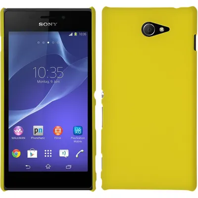 Produktbild von PhoneNatic Case kompatibel mit Sony Xperia M2 - Hülle gelb gummiert Hard-case + 2 Schutzfolien