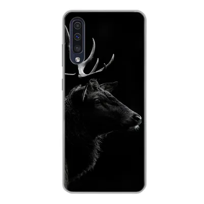 Produktbild von MuchoWow® Handyhülle Schutzhülle Hülle für Samsung Galaxy A50 Hirsch - Schwarz - Porträt - Geweih - Tiere Silikon Softcase Handy Hülle - Mobiltelefonhülle