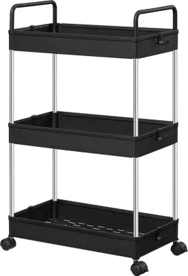 Immagine prodotto di Carrello da portata nero a 3 ripiani, 42x225x68 cm, su ruote
