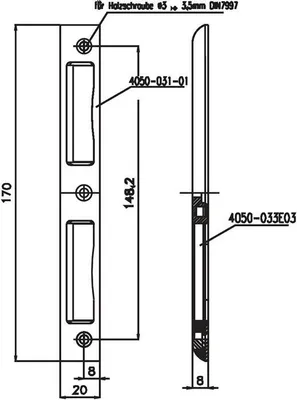 Produktbild von Sächsische Schlossfabrik Winkel-Schließblech für ZT 20x8x170mm abgerundet ungleichschenklig VA - 4051