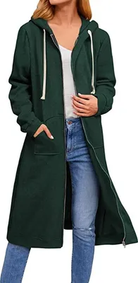 Produktbild von ASKSA Damen Kapuzenjacke Kapuzenpullover Lange Sweatjacke Reißverschluss Oversize Lose Sweatshirt, Grün, XXL