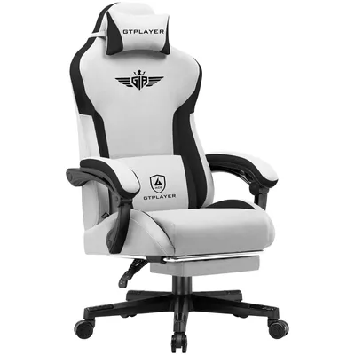 Produktbild von GTPLAYER Gaming Stuhl, Ergonomischer Gamer Stuhl aus Stoff mit Lendenwirbelstütze, PC-Stuhl mit verbreiterter Rückenlehne, Belastbar bis 150 kg, Grau