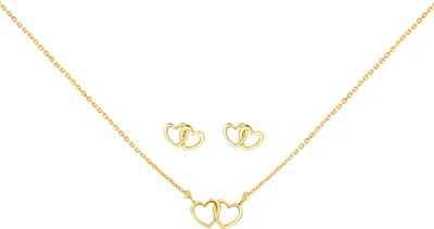 Produktbild von F Set Anhänger/Kette und Ohrstecker 925/- Sterling Silber vergoldet Doppelherz