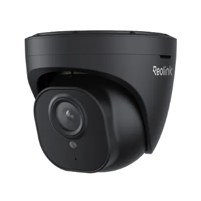 A black Reolink security camera is shown against a white background.