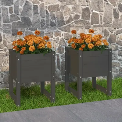 Obrázok produktu pre The Living Store Kvetináč 2 ks. Sivý 40x40x52,5 cm z masívneho borovicového dreva