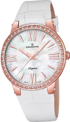 Produktbild von Candino Elegance Leder Quarz Damen Uhr C4598/1 Armband-Uhr Analog weiß D2UC4598/1