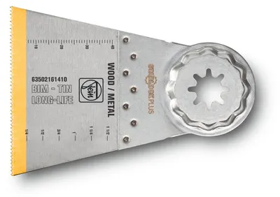 Immagine prodotto di Lama bi-metallica Fein E-Cut con rivestimento TiN, lunghezza 50 mm, larghezza 65 mm, confezione da 10 | 63502161440
