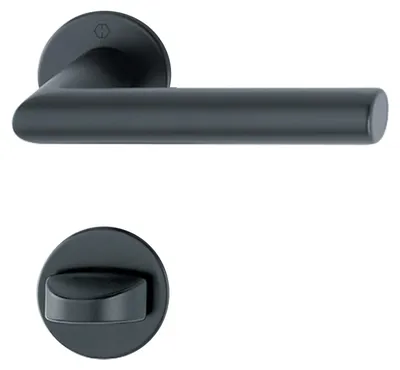 Produktbild von Amsterdam Hoppe Drückergarnitur Flachrosetten schwarz matt (Lochung: WC) Lochung: WC