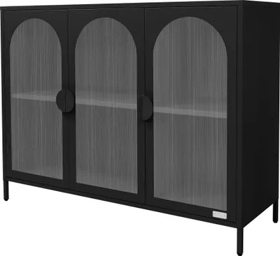 Obrázok produktu pre ML-Design Vitrína 120x93x40cm Čierna Vitrína s 4 odkladacími priestormi/policami a 3 dverami Kovová skriňa z ocele Kartotéka Kancelárska skriňa Sideboard