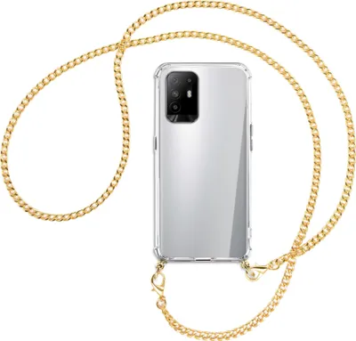 Produktbild von Handykette Backcover-Schutzhülle mit Band (Metall goldfarben) für Oppo A94 5G / F19 Pro+ 5G - goldfarbene Kette