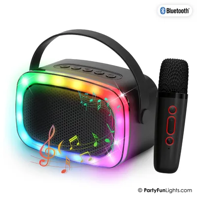 Produktbild von PartyFunLights Mini-Karaoke-Set mit Party-Lautsprecher und Mikrofon, schwarz – Discoverlichting – Kabellos – Für Erwachsene und Kinder