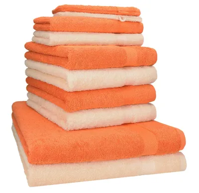 Produktbild von Betz 10-tlg. Handtuch-Set PREMIUM 2 Duschtücher 4 Handtücher 2 Gästetücher 2 Waschhandschuhe Farbe: beige & orange