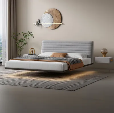 Produktbild von Graues Wandbett Designer Schlafzimmer LED-Betten Moderne Doppelbetten