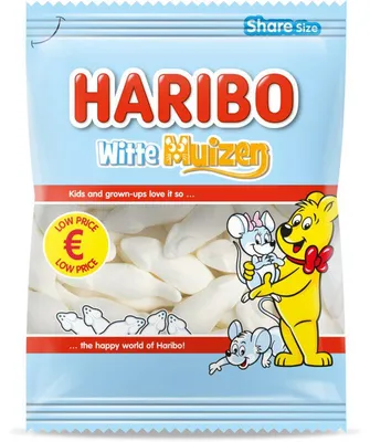 Image de Haribo Witte Muizen 135g – Souris blanches fruitées, collation sucrée, sachet