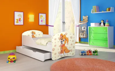 Image de ACMA I Lit d'adolescent Lit d'enfant Lit junior Set complet avec matelas Sommier à lattes Blanc 11 chiot 160x80 + coffre de lit