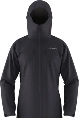 Schwarze Hardshelljacke "Helixir Shell Jacket" von La Sportiva; mit Kapuze und schlichten Linien.