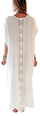 Productafbeelding van YouKD Dames, kant, bloemenprint, maxi jurk, boho stijl, losvallende kimono, strandkleding, bikini cover-up