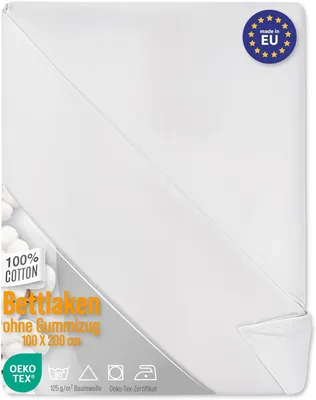 Zdjęcie produktu dla Pościel bez gumki 160x200 cm, Bawełniane prześcieradło białe, oddychające, certyfikowane Oeko-Tex, do materacy