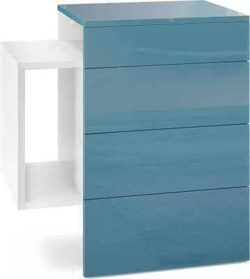 Produktbild von Vladon Nachttisch Queens,  Germany, Nachttischschrank mit 2 Schubladen und 1 seitlichem Fach zur Wandmontage, Weiß matt/Petrol Hochglanz (60 x 63 x 36 cm)