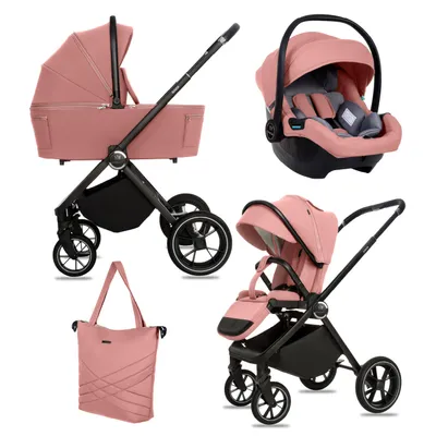 Produktbild von BabyLux® Kinderwagen 3in1 Set GAVIA, Faltbar Leicht Kombikinderwagen Set incl. Babywanne, Buggy Sportsitz, Babyschale i-Size, Wickeltasche und mehr Zubehör, 4 Liegepositionen, 0-22kg, UV Schutz 50+