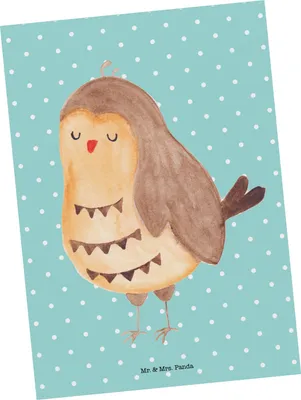 Produktbild von Mr. & Mrs. Panda Postkarte Eule Zufrieden - Türkis Pastell - Geschenk, bildkarte, Waldtier, Postkarten, Grußkarte, glücklich, Ansichtskarten, Ansichtskarte, Owl, Müde