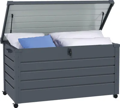 Image de Coffre de rangement extšŠrieur 311L, avec všŠrin š€ gaz, roulettes et poignšŠe, en acier galvanisšŠ, 120x62x66 cm, gris