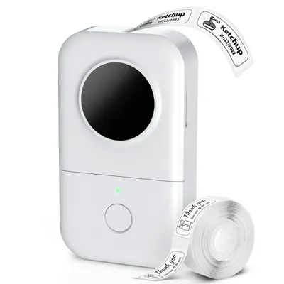 Produktbild von Phomemo D30 Etikettendrucker, Bluetooth tragbarer tintenloser Etikettiergerät, wiederaufladbar Mini Labeldrucker für Zuhause, Weiß