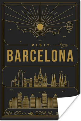 Produktbild von MuchoWow® Poster Stadtbild Barcelona - schwarz 40x60 cm - Plakate für die Wand - Poster Babyzimmer
