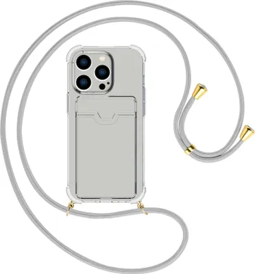 Produktbild von Handykette Backcover-Schutzhülle mit Band (Metall goldfarben) für Apple iPhone 15 Pro - silbergrau