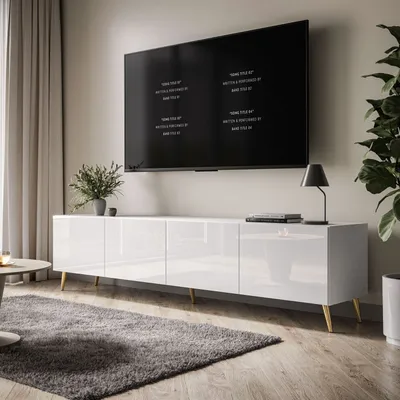Produktbild von RTV-Schrank AURA 200 weiß hochglanz, Beine Gold