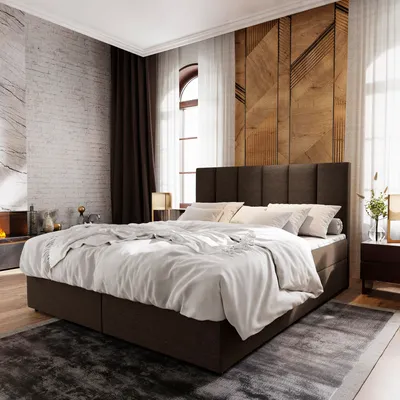 Produktbild von Masseno Boxspringbett MERIL 180x200 cm Komplett-Set mit Bonell Matratze und Topper, Polsterbett mit Bettkästen -Braun, SAWANA 16