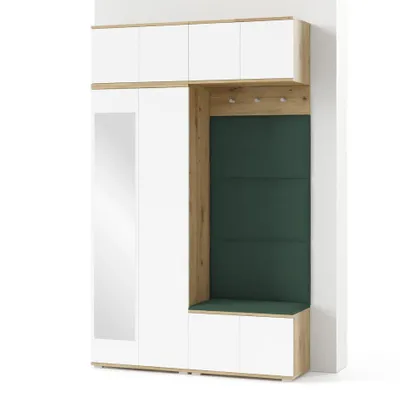 Produktbild von Garderoben-Set Aura Version 3:Kleiderschrank mit Polsterpaneelen, Schuhschrank, Hängeschrank Eingangsbereich (weiß/Artisan-Eiche /Trinity 28)