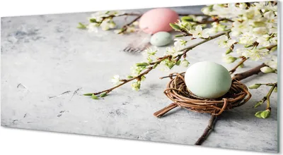 Produktbild von Glasbilder 125x50 Wandkunst Blumen Eier