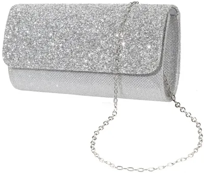 Image de Pochette élégante argentée, idéale pour les soirées, avec bandoulière amovible
