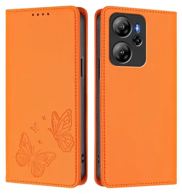 Image de Étui en cuir pour Oscal Tiger 13, motif papillon, étui à rabat avec support, orange