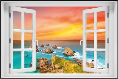 Produktbild von Wallario Wandbild mit Fenster-Illusion: Himmel am Abend, Größe: 61 x 91,5 cm, Poster mit schwarzem Aluminiumrahmen