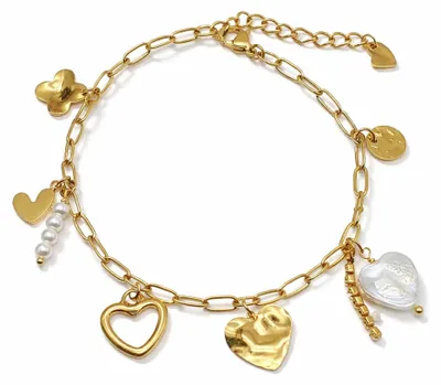 Immagine prodotto di Bracciale doppio con ciondoli in oro e cristallo 17,5 cm cuore amore regalo Sweet7